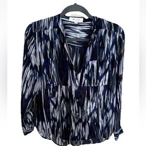 Two by Vince Camuto Blue Abstract Ikat Blouse PXS